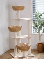 Wooden Wicker Cat Tower for Multiple Cats