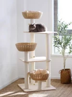 Wooden Wicker Cat Tower for Multiple Cats