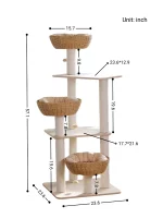 Wooden Wicker Cat Tower for Multiple Cats - Size chart