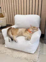 Brown White Cat Sofa Cushion Bed