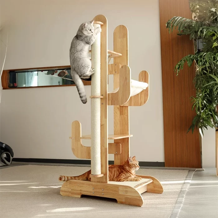 Cactus-shaped Solid Wood Cat Tree