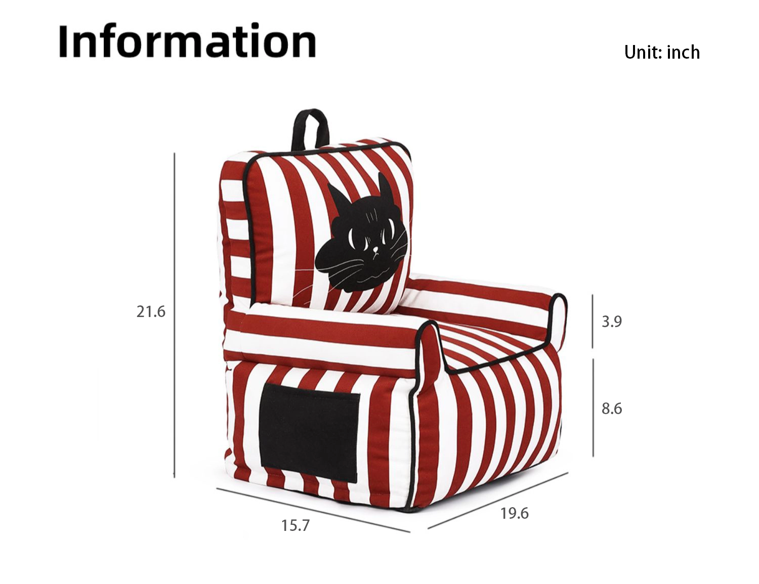 Dimension of Red Striped High Cat Sofa Bed