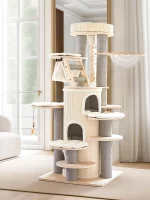 Large Solid Wood Cat Tree with Scratching Barrel