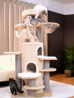 Large Solid Wood Cat Tree with Scratching Barrel