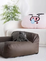 PU Leather Pure Color Cat Sofa Bed