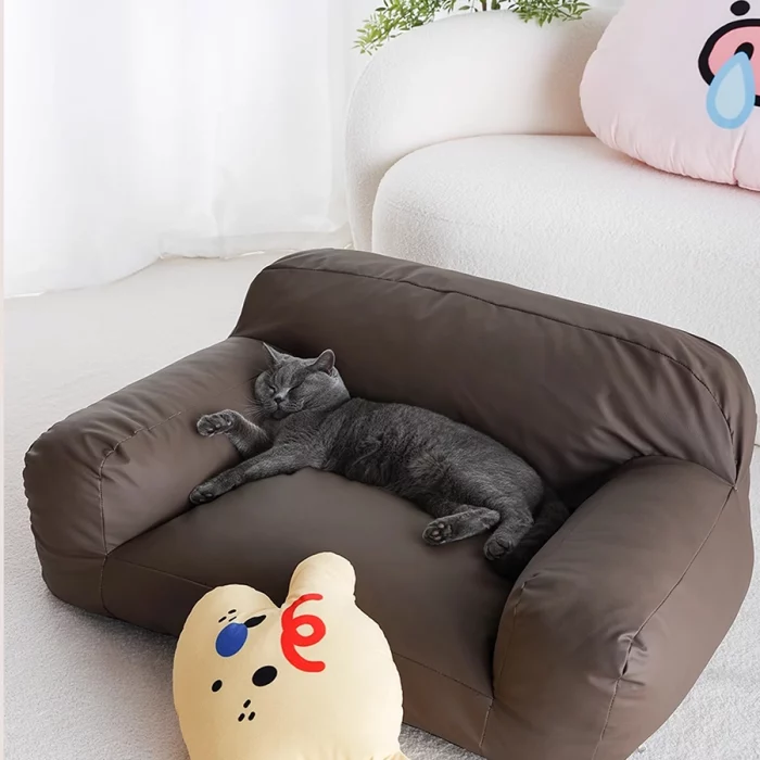 PU Leather Pure Color Cat Sofa Bed