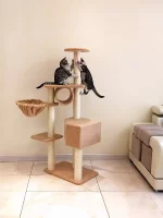 Pure Color Carpet Cat Tree with Hammock - Brown