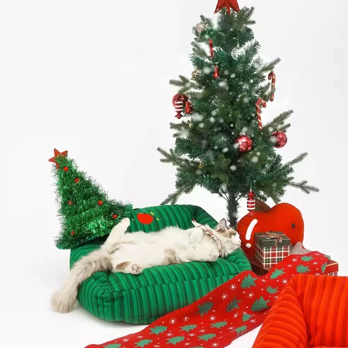 Red Green Stripes Christmas Cat Sofa Bed