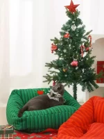 Red Green Stripes Christmas Cat Sofa Bed