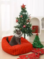 Red Green Stripes Christmas Cat Sofa Bed