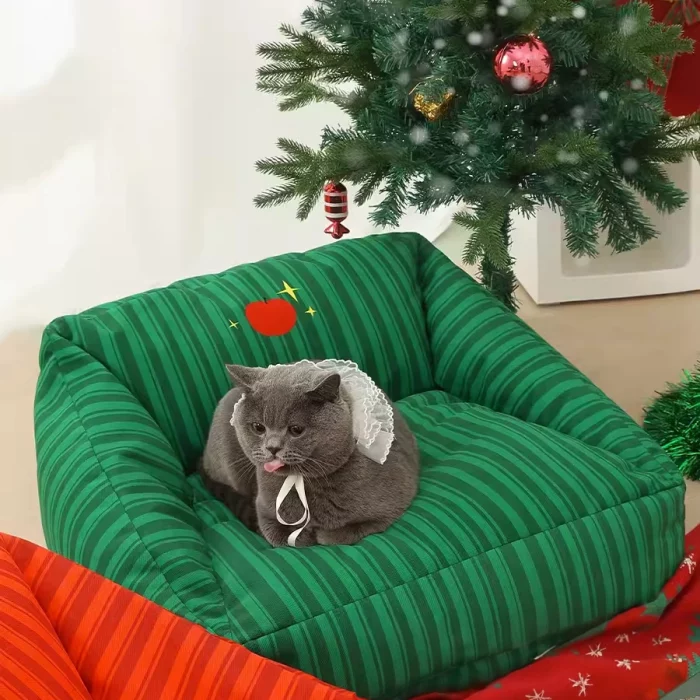 Red Green Stripes Christmas Cat Sofa Bed