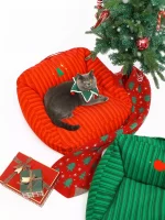 Red Green Stripes Christmas Cat Sofa Bed