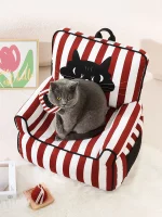 Red Striped High Cat Sofa Bed