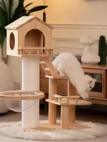 Short Cat Tree with Solid Wood House