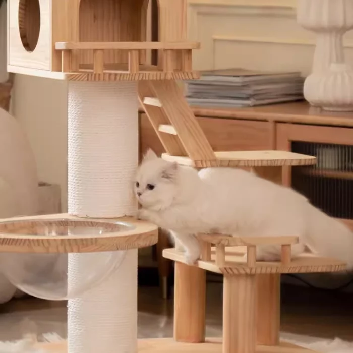 Short Cat Tree with Solid Wood House