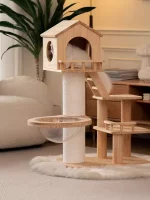 Short Cat Tree with Solid Wood House