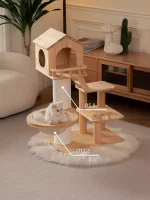 Short Cat Tree with Solid Wood House