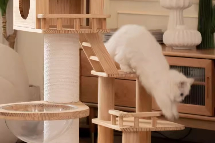 Short Cat Tree with Solid Wood House - Safe height